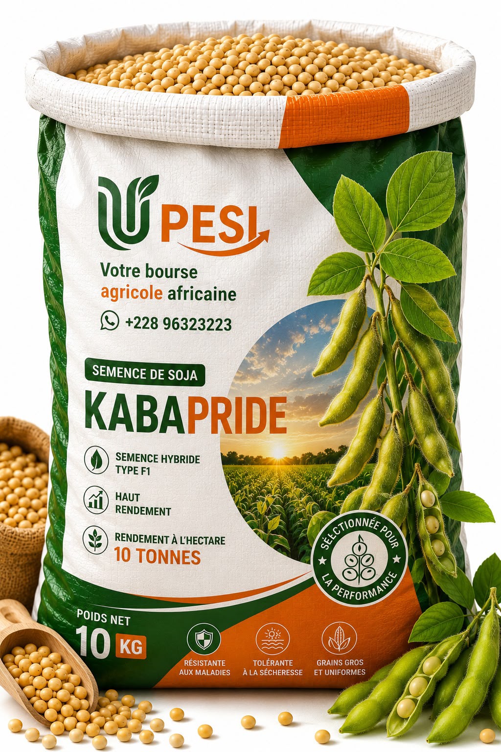 Sac de semences de soja hybride KABA PRIDE U-PESI, haut rendement 10 tonnes à l'hectare
