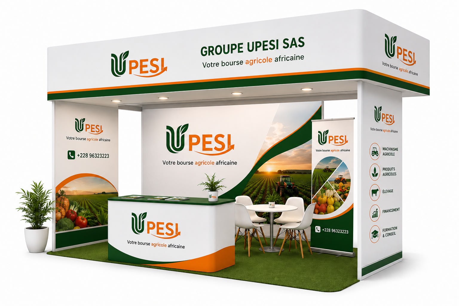 Stand GROUPE UPESI SAS lors d'un salon professionnel présentant ses 5 pôles d'activité